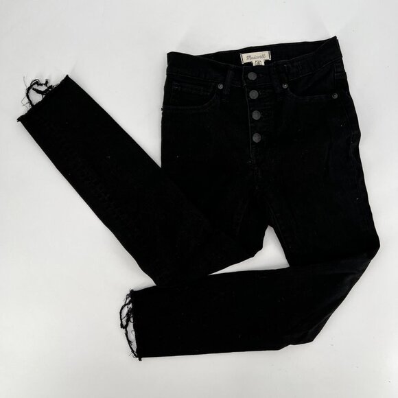 Madewell 9" Mid-Rise Skinny Jeans Black Raw Hem Exposed Button Fly Size 25 - Picture 2 of 8